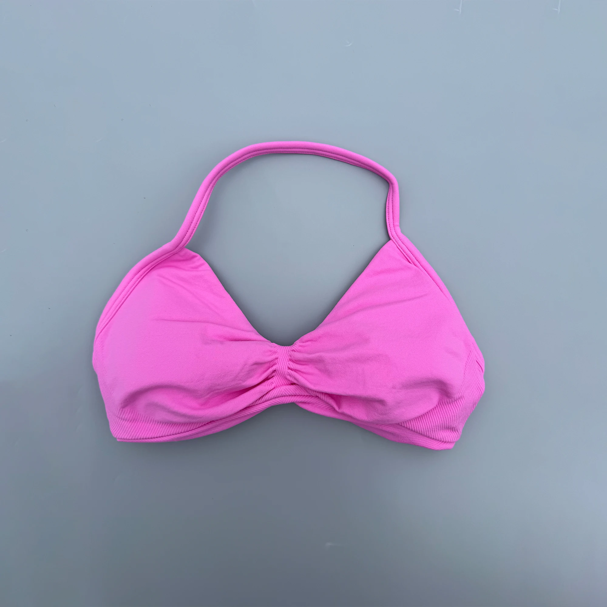 Women's High Support Strappy Ruched Backless Halter Push-Up Seamless Sports Bra with Removable Pads