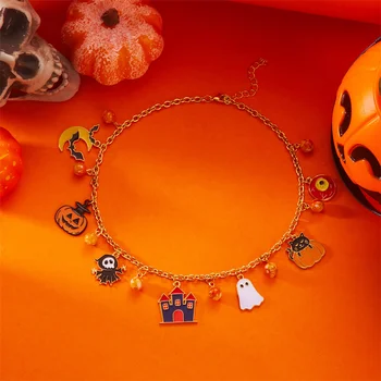 Trendy Halloween Funny Cartoon Pendant Necklace for Women and Men Cute DelicatePumpkin Spiders Ghost Cosplay Party Jewelry Gift