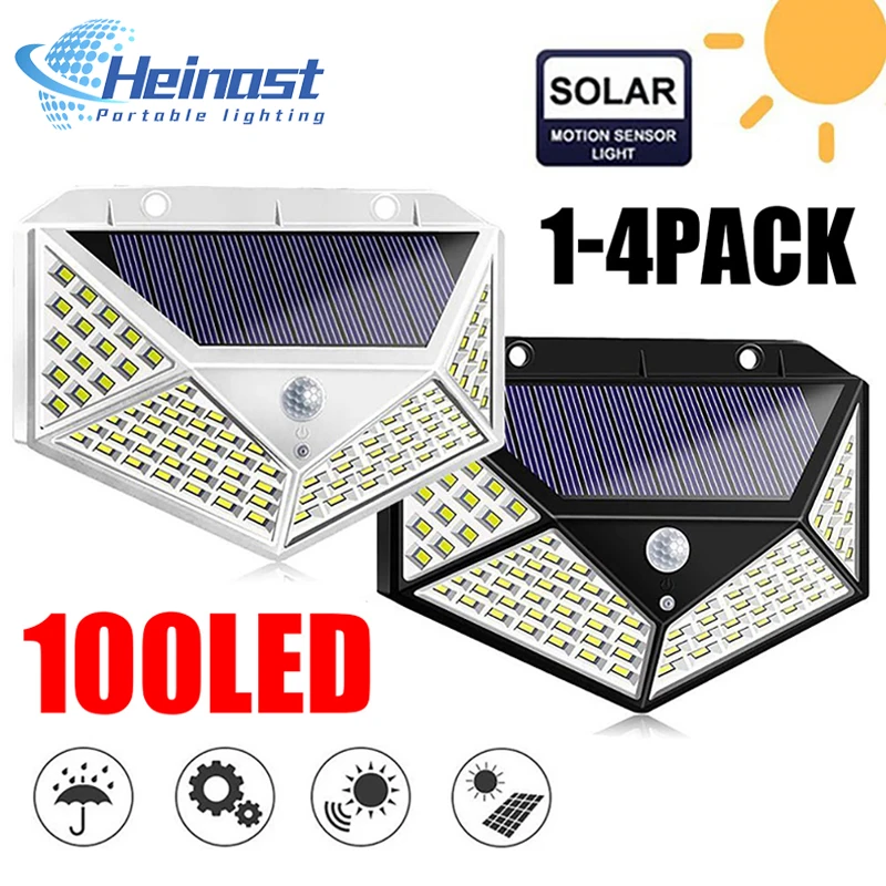 

100LED Solar Lamp Outdoor Smart Motion Sensor Courtyard Wall Lights Solar Power Emergency Light Waterproof Garden Decoration