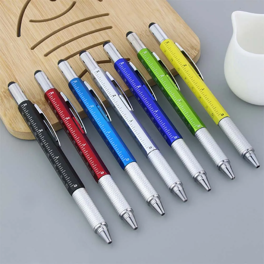 

6 In1 Multifunction Ballpoint Pen Screwdriver Ruler Spirit Level For School Stationery Supplies Students Touch Screen Stylus