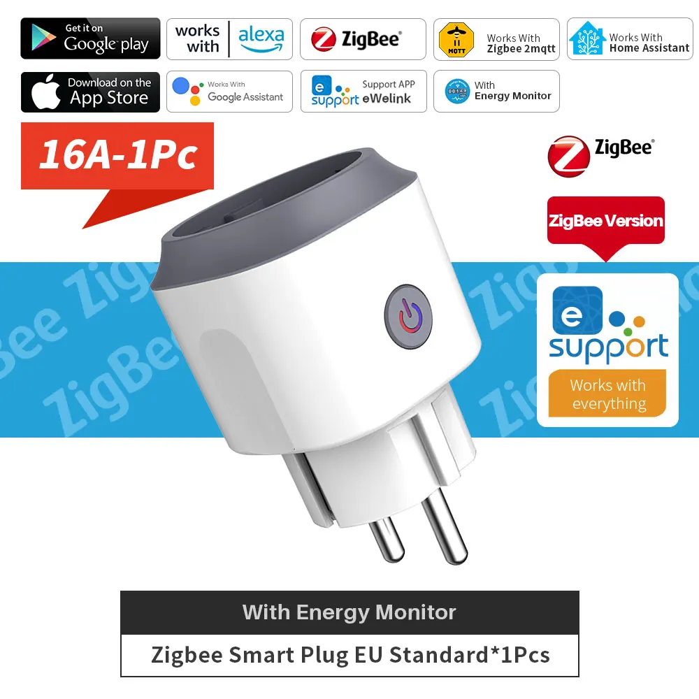 Tomada Inteligente Ewelink Zigbee 16A EU com Monitoramento de Energia, Temporizador e Controle por Voz, Compatível com Alexa, Google Home e Yandex