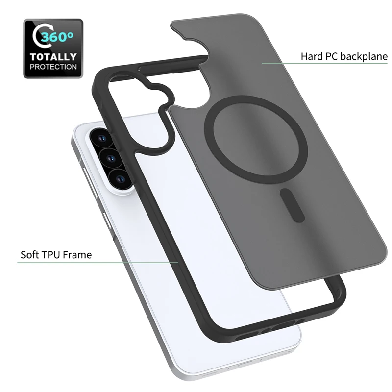 Enhanced Anti-Drop Magnetic Phone Case with Matte Translucent Finish