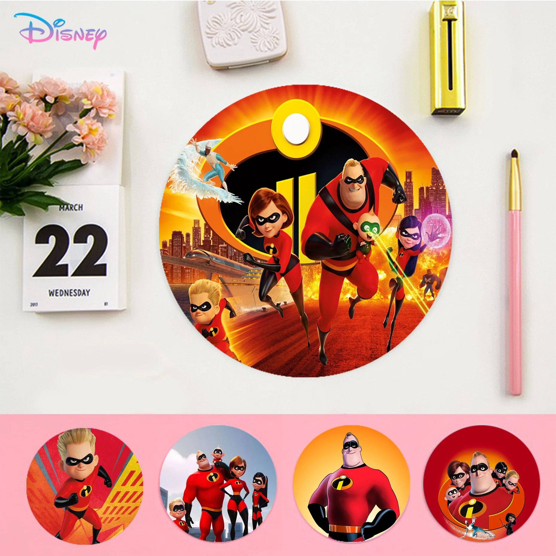 

Disney Mr. Incredible Mousepad DIY Round Thickened Mouse Pad Oversized Gaming Keyboard Table Mat Desk Set Accessories Desktop