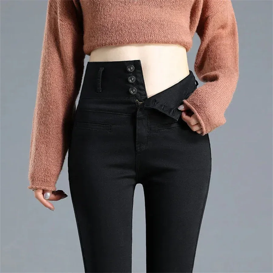 Ankle-length Stretch Vaqueros New High Waist Button Fly White Pencil Jeans Women Black Big Size 5XL Skinny Denim Leggings Pants
