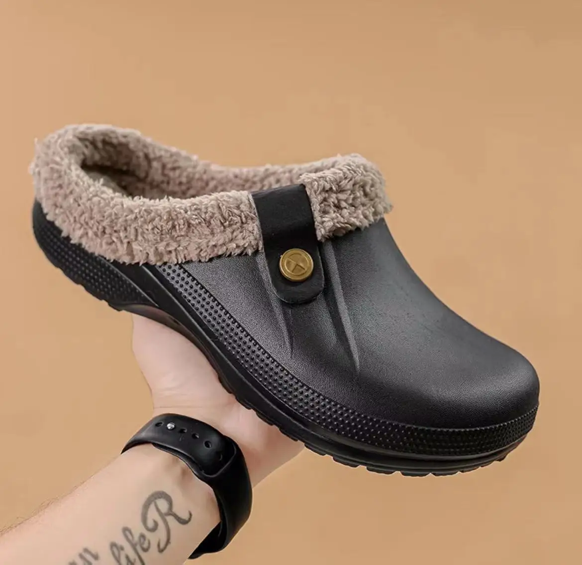 

Домашние теплые тапочки для женщин и мужчин, мягкие плюшевые тапочки, женские сабо, уличные водонепроницаемые Нескользящие хлопковые тапочки 46-47