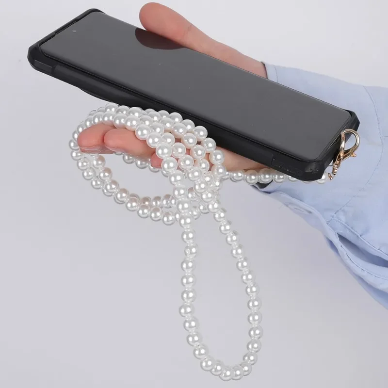 Pearl Bead Phone Chain 8mm Pearl Crossbody Strap with Tether Tether for Smartphone Replacement Handbag Purse Chains Accessories