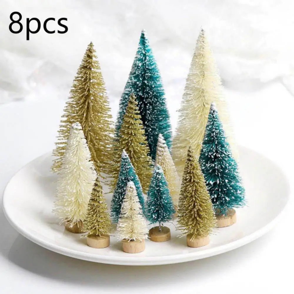 Christmas tree pine silk ornaments small mini 8pcs christmas tree ornaments,mini christmas tree