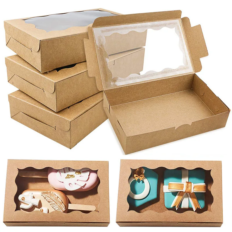 50PCS Kraft Paper Gift Boxes with Transparent Window – Rectangular Packaging for Cake, ... - SKU KPGB1030 - UGI Packaging