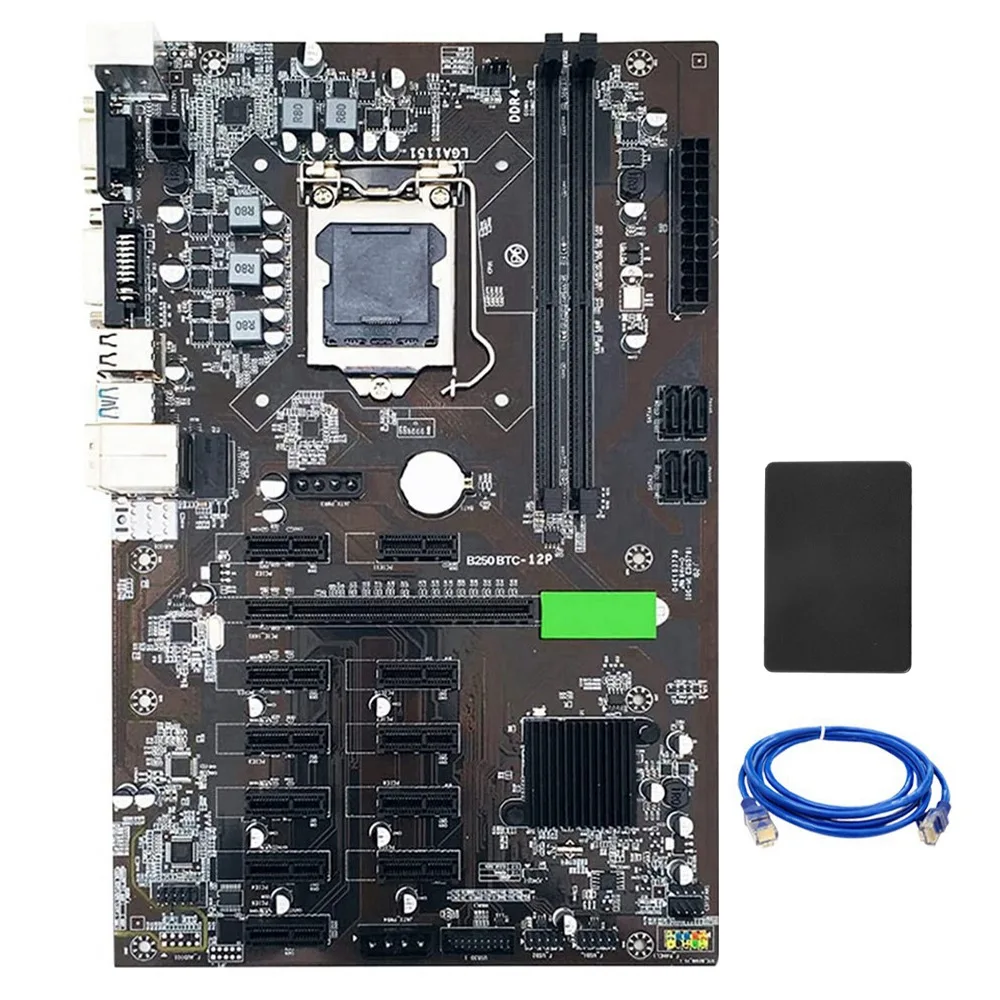 

Материнская плата B250 BTC для майнинга, LGA 1151 DDR4 12xграфический слот для карты USB3.0 с SSD 128G + RJ45 сетевой кабель для майнинга