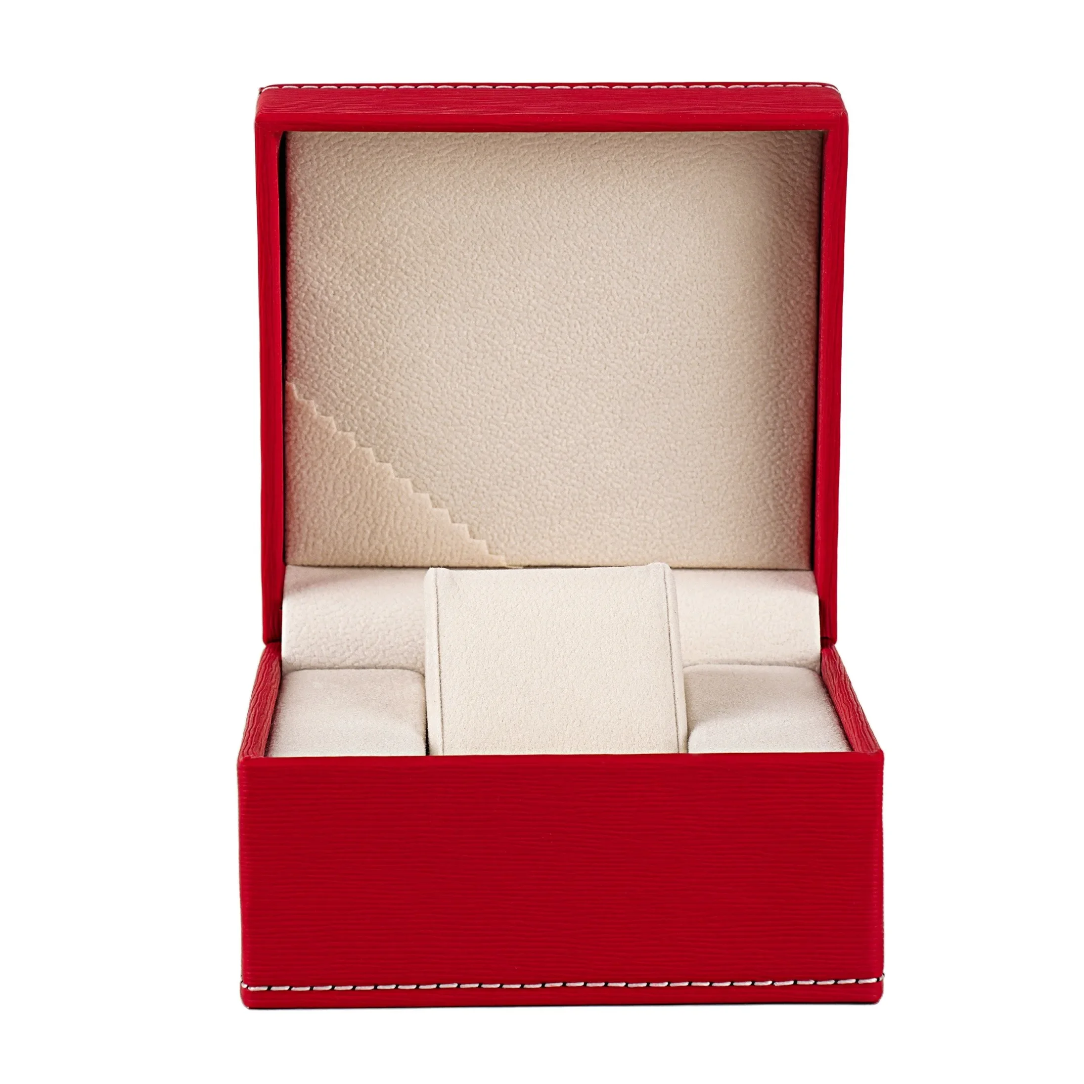 White Stitching Surface Red Line Texture Plush White PU Leather Flip Watch Case Box Free Customization Watch Box Organizer