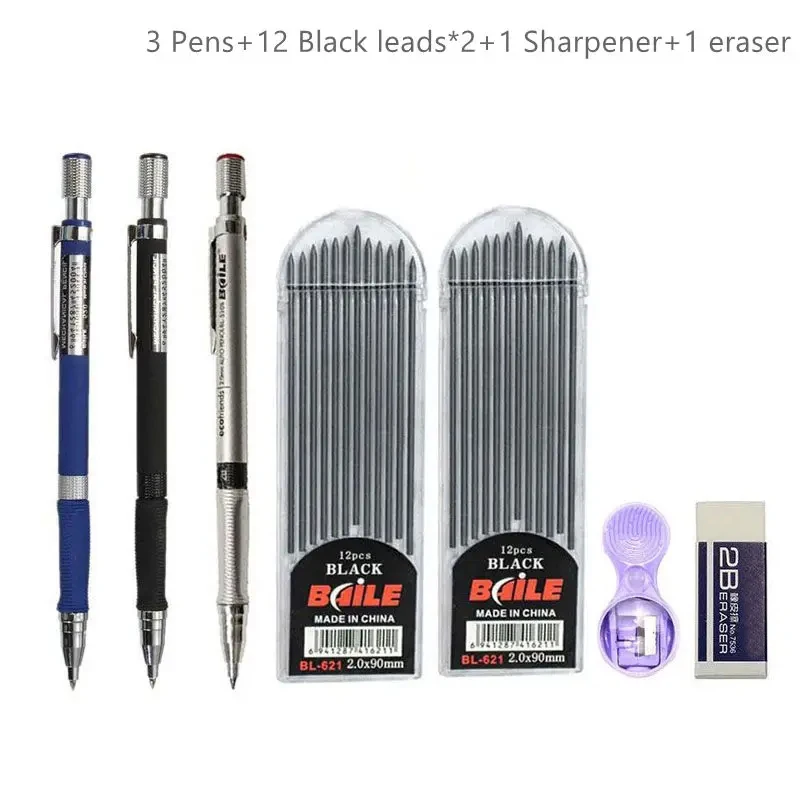 2,0 mm Druckbleistift-Set 2B, automatische Bleistifte mit farbigen/schwarzen Minenminen für Entwurfszeichnungen, Schreiben, Basteln, Kunstskizzen – Detail 6