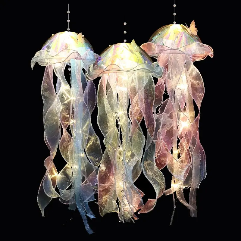 1PC Jellyfish Night Light New Gradient Jellyfish Light Decoration LED Light Festival Pendant Courtyard Lighting Handmade Small Night