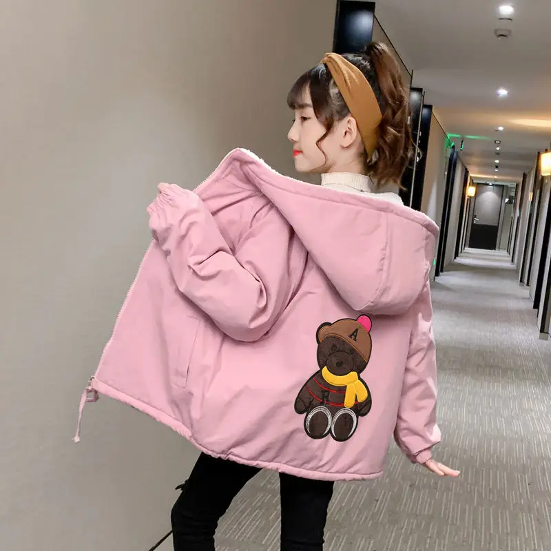 

2023 Teens New Girls clothes Winter Cotton coat Warm Plus Cotton jacket Kid Outdoor Thick Parka Clothing Hooded Outerwear 6-14Y