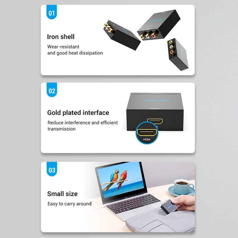 HDMI To AV RCA Adapter HDMI Converter MINI Box RCA AV CVSB LR Video Composite Scaler Converter Vention For PC HDTV Projector