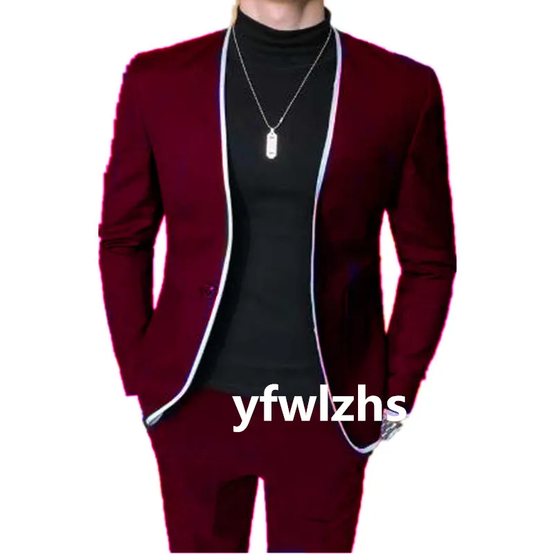 

Customize Men Suits Groomsmen Mandarin Lapel Groom Tuxedos Wedding Dress Blazer Prom Dinner (Jacket+Pants+Tie) A511
