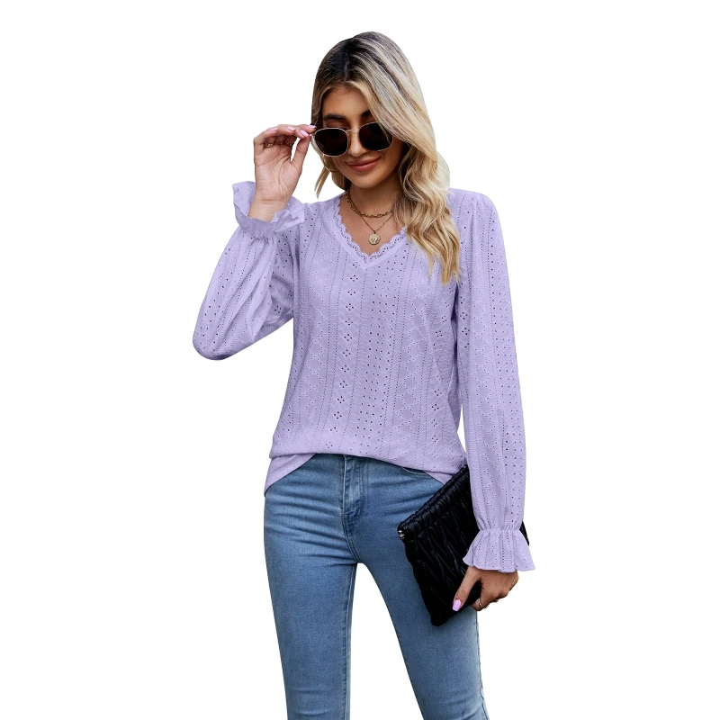 Рубашки с длинным рукавом в стиле ретро, ​​повседневная уличная одежда, женские пуловеры с полыми отверстиями, Прямая поставка