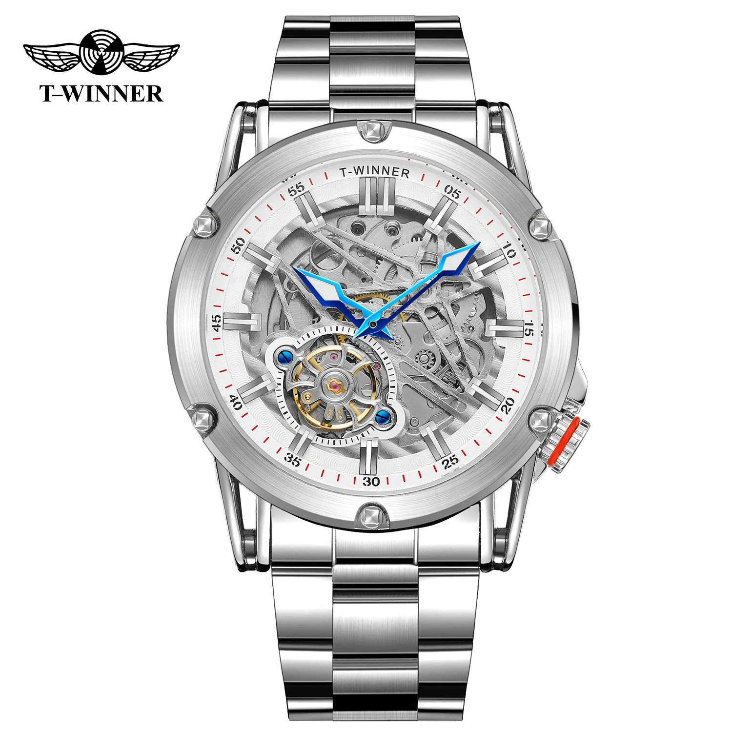Orologio da uomo di lusso di alta qualità WINNER, grande, in acciaio inossidabile, con scheletro, tourbillon, movimento automatico, orologio meccanico militare maschile_voghion.com