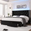 King Upholstered LED Bed Frame with 2 Storage Drawers, Velvet Platform Bed with Wingback Headboard, Solid Wooden Slats Support 1