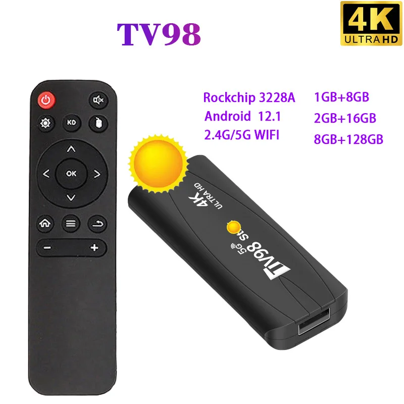 New 4K 3D TV98 Stick Android 13  ATV 2.4G 5G Dual Wifi Media Player TV Receiver Portable Smart OTA TF Set Top Box