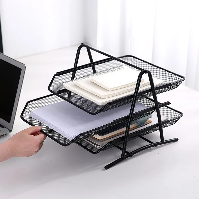 Hot Mesh Design Office Desk A4 Storage Rack Metal Baking Paint Five-Layer Finishing Tray File And Stationery Management Basket