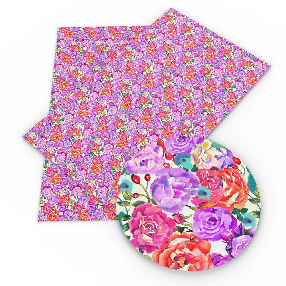 Flowers Pattern Faux Leather Sheets Blossom Floral Printed Synthetic Leather Fabric for DIY Handmade Earrrings Hair Bows Crafts
