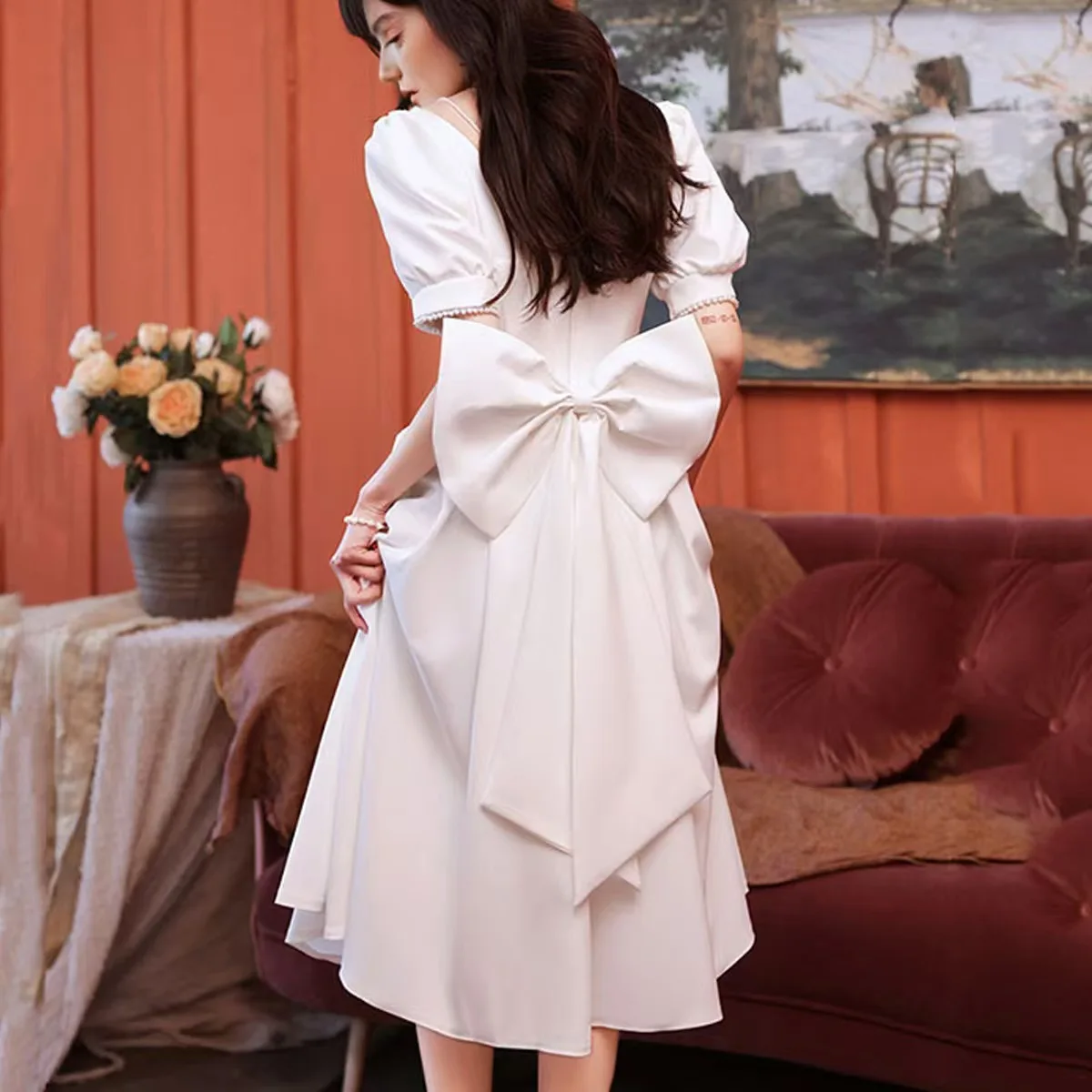 Bridal dress decoration Bridal Bow Detachable Satin Long Women's Wedding Dress Accessories in Multiple Colors