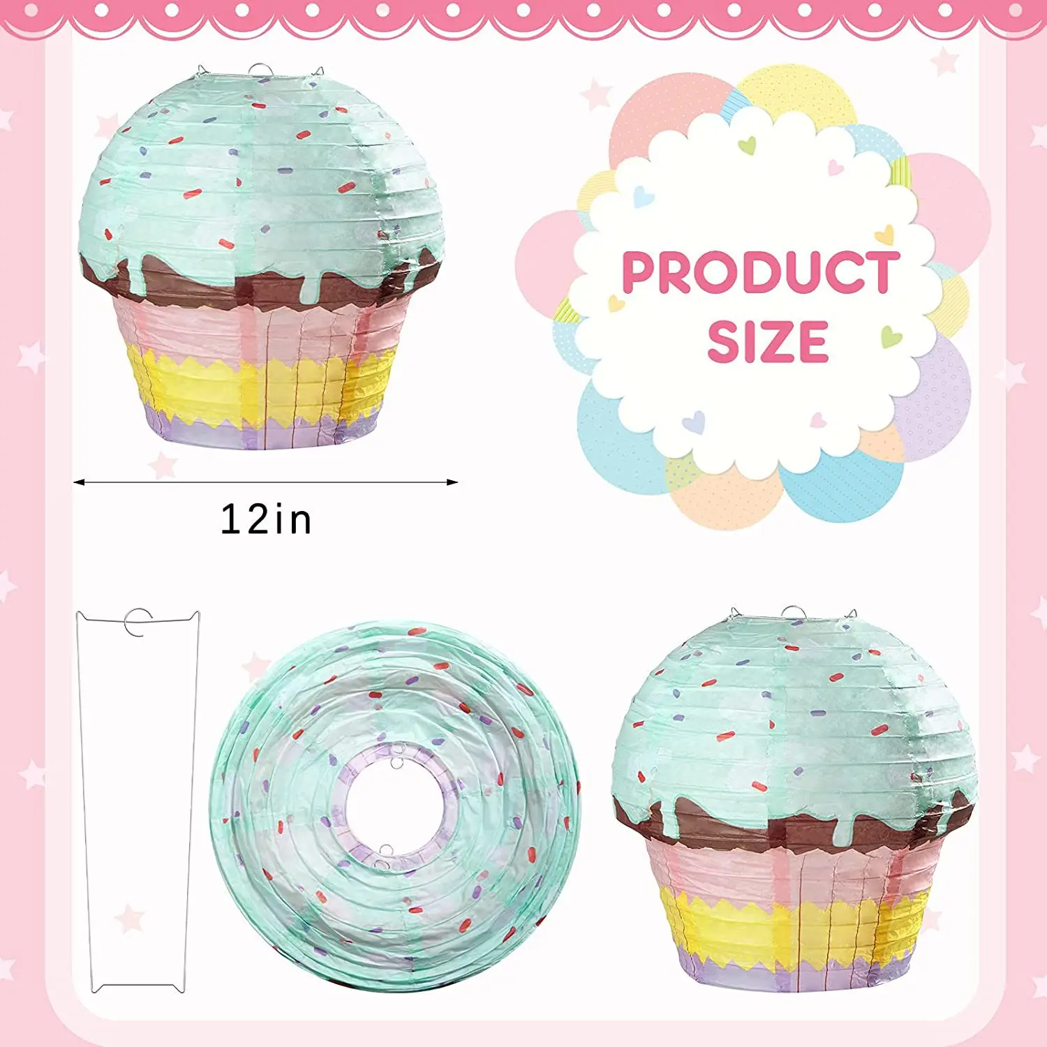 Paper Lantern Cake Paper Lanterns 1st One Happy Birthday Party Decoration Kids 3D Ornaments Cup Cake Ice Cream Pendant Child Baby Shower Favor