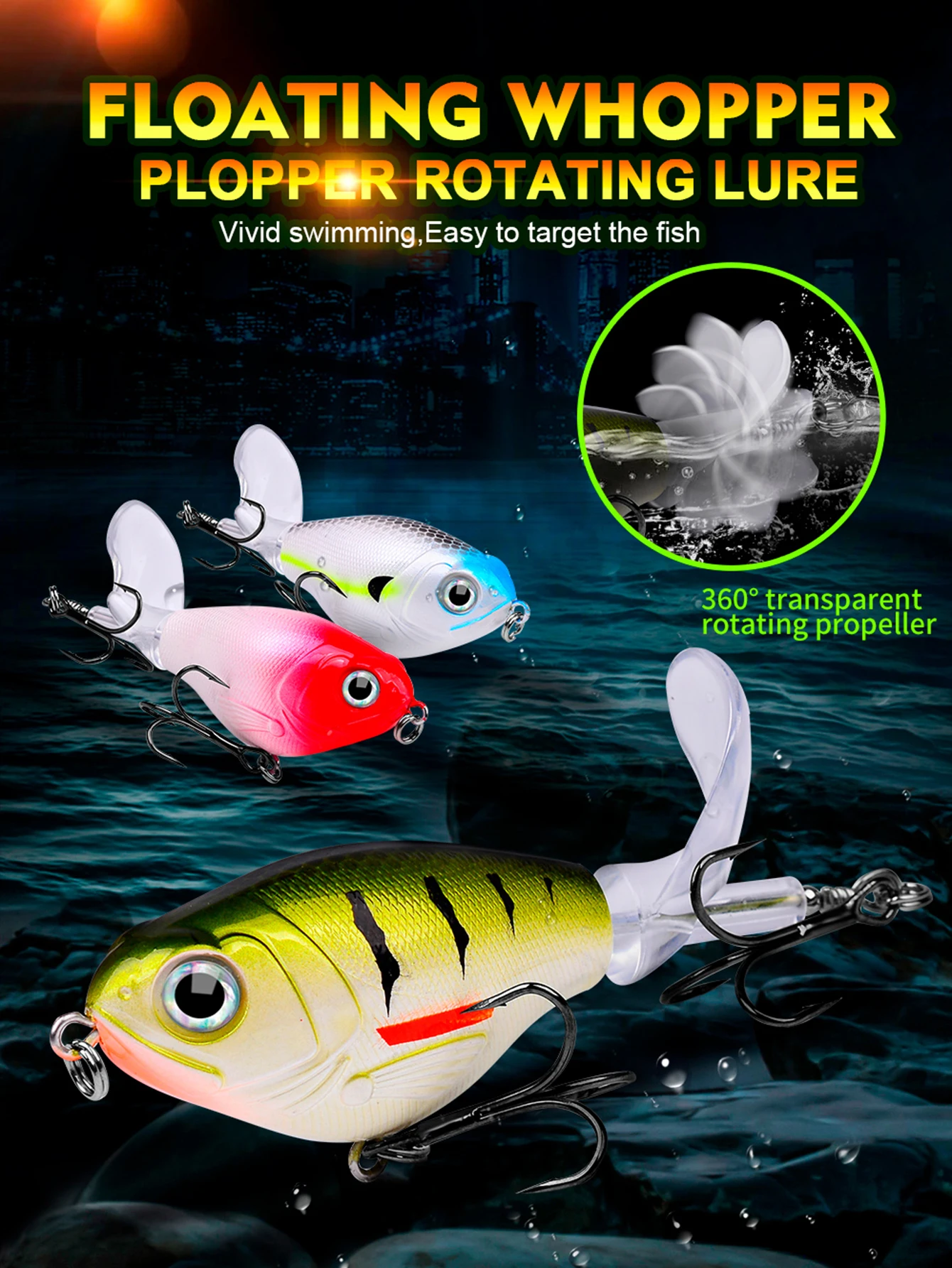PROBEROS1PC Whopper Popper Topwater Angelköder – künstlicher harter Köder mit weichem rotierendem Schwanz für Barsch-Angelgeräte – Detail 1