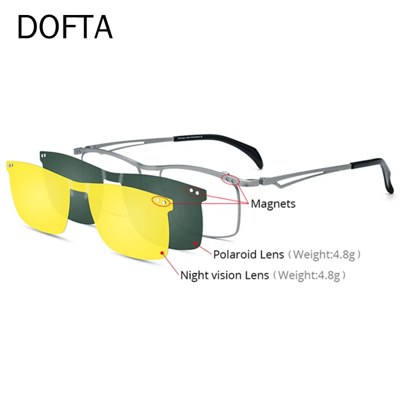 

DOFTA Titanium Optical Glasses Frame Men Square Magnet Clip Prescription Eyeglasses with Polarized & Night Vision Lens 5883