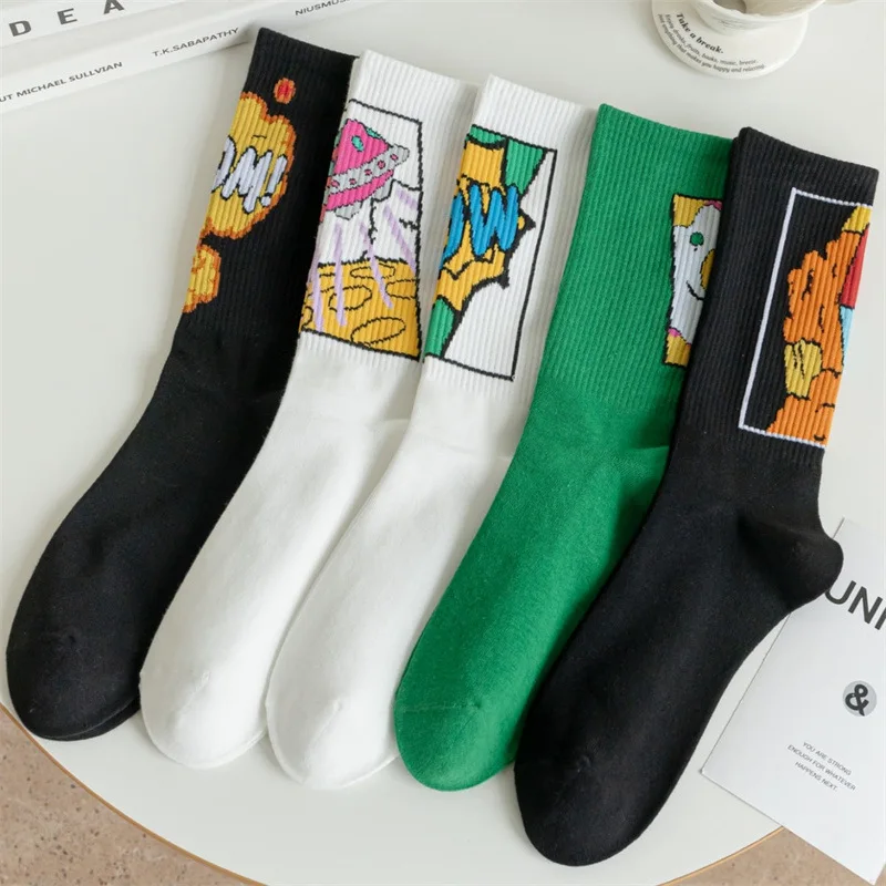 5 Pairs Of Men's New Autumn And Winter Fashion Couple Socks Men's Interesting Cartoon Sweat Absorbent Breathable Cotton Socks