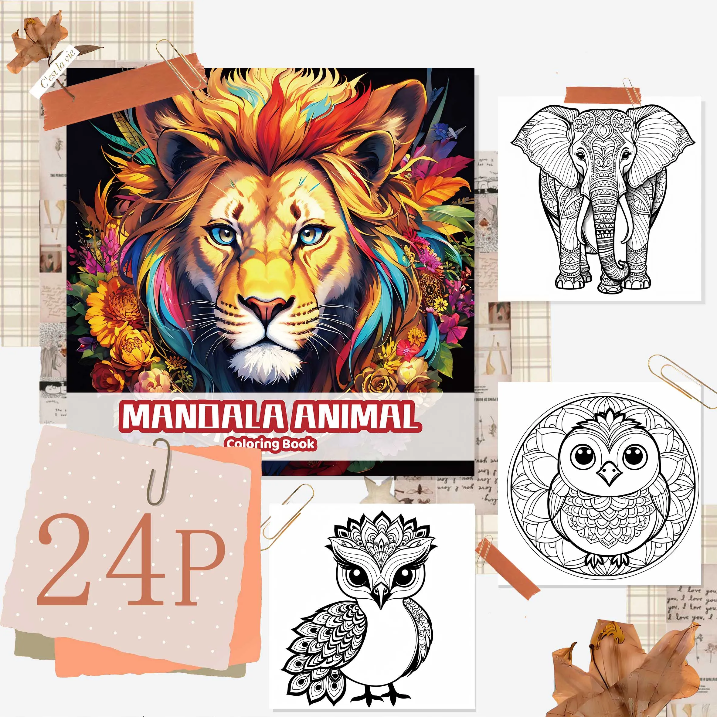 Mandala Animal Art Coloring Book 24 Page Gift For Adult Picture Book Birthday Party Relieve Stress Kill Time Graffiti Painting 3
