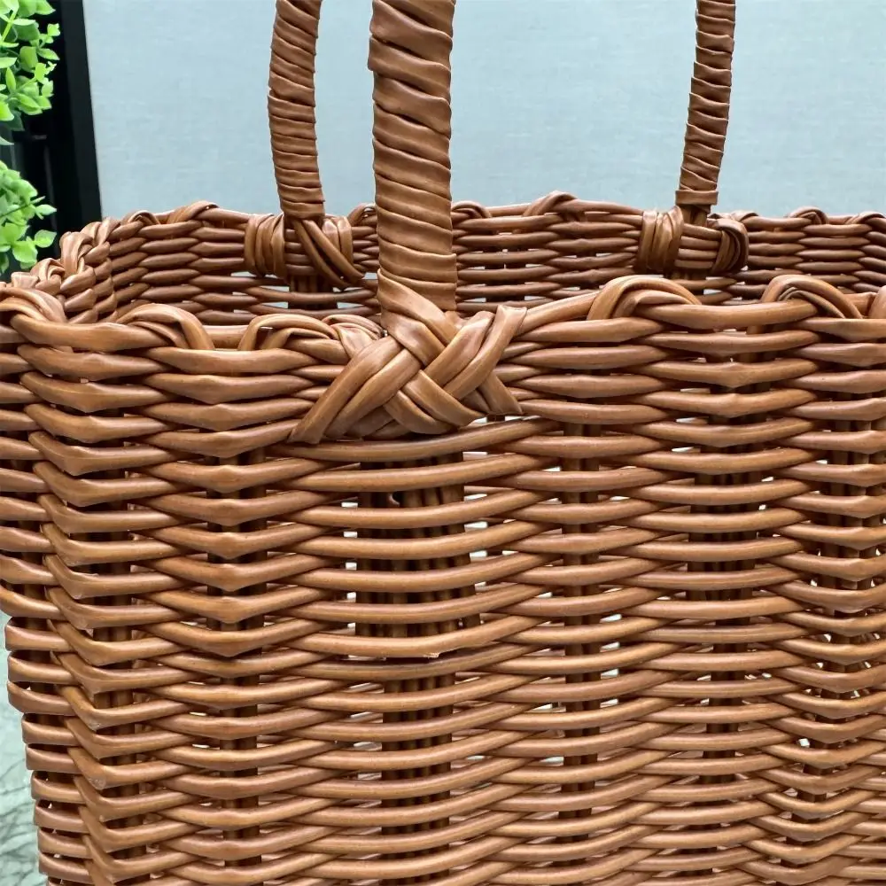 New Imitation Rattan Storage Basket Plastic Square Hanging Baskets with Handle Hand-woven Woven Handbag Flower