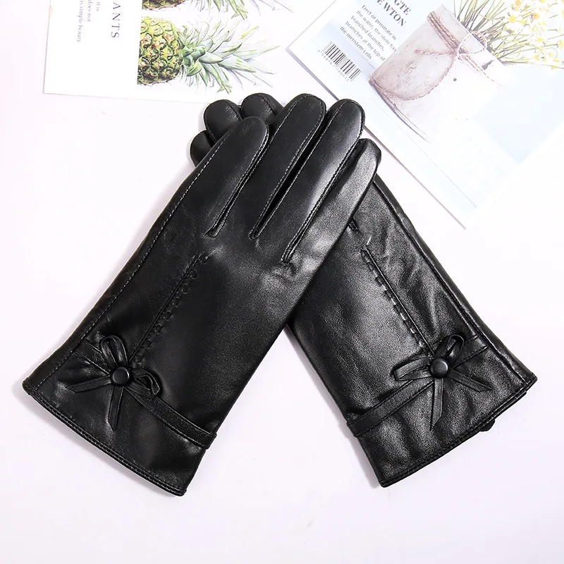 

Women Winter Plush Warm Split Finger Leather Sheepskin Gloves