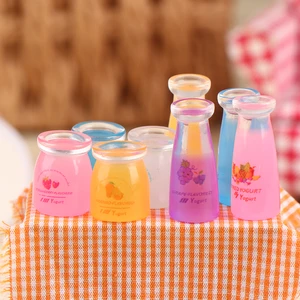 4Pcs/1Set 1:12 Dollhouse Miniature Yoghurt Bottle Fruit Milk Bottle Kitchen Model Drinks Decor Toy Doll House Accessories