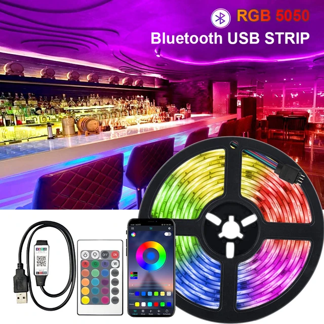 Tira de luces Led RGB con Bluetooth, cinta Flexible de diodo, 5050 WIFI,  1M-30M, 5V, USB, retroiluminación de TV, decoración de habitación -  AliExpress