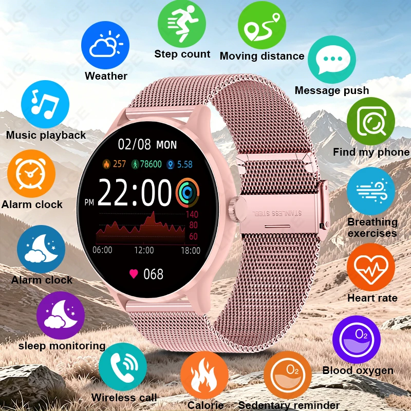 LIGE Smartwatch da donna con previsioni meteo in tempo reale, orologio sportivo impermeabile da uomo e da donna per Android e iOS