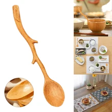 Wooden Spoon Twig-Shaped Long-Handle Spoon with Japanese Style Ladle Soup Spoon for Cooking Stirring Mixing Kitchen Utensil Wooden Spoon Twig-Shaped Long-Handle Spoon with Japanese Style Ladle Soup Spoon for Cooking Stirring Mixing Kitchen Utensil