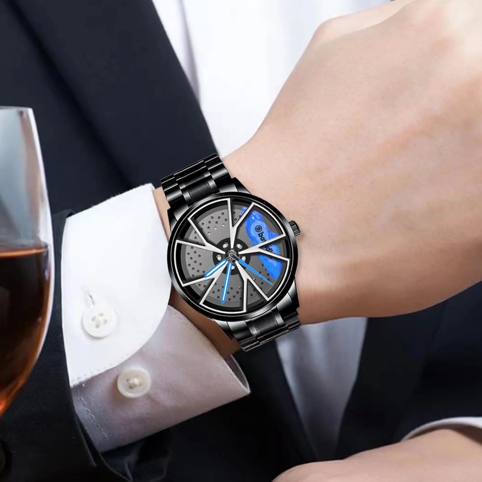 BOYADKA Men's 3D Car Wheel Rim Sports Watch