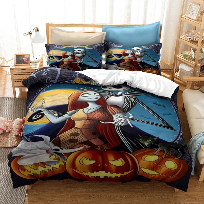 thumbnail image 1 of Juego de ropa de cama pesadilla antes de Navidad, decoración del Día de San Valentín, funda nórdica suave, Jack y Sally, funda de cama de dibujos animados, King Twin, 1 of 5