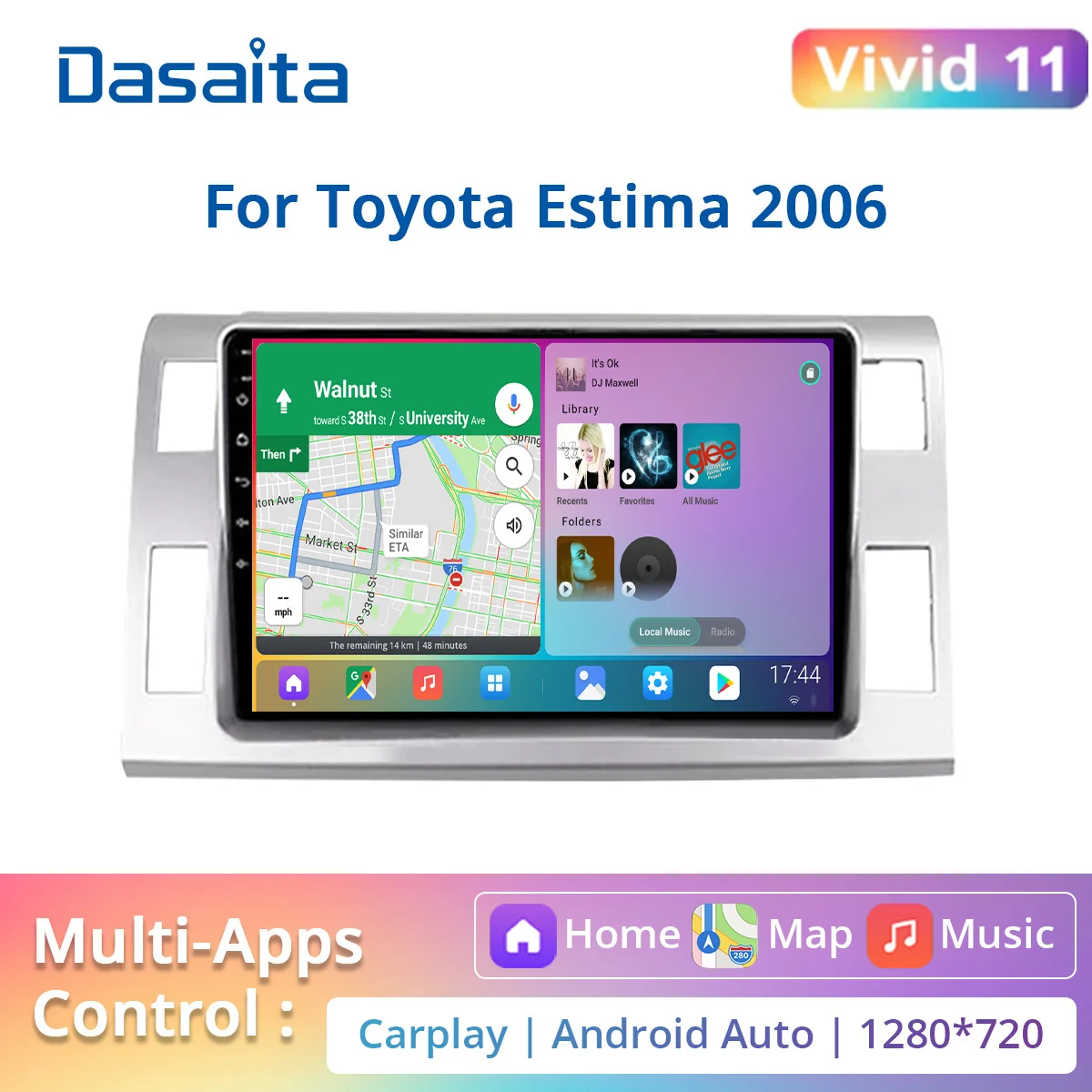 

Dasaita Vivid For Toyota Estima 2006 Car Stereo Android Carplay intelligent system Navigation 1280*720 stereo 4G RAM 64G ROM