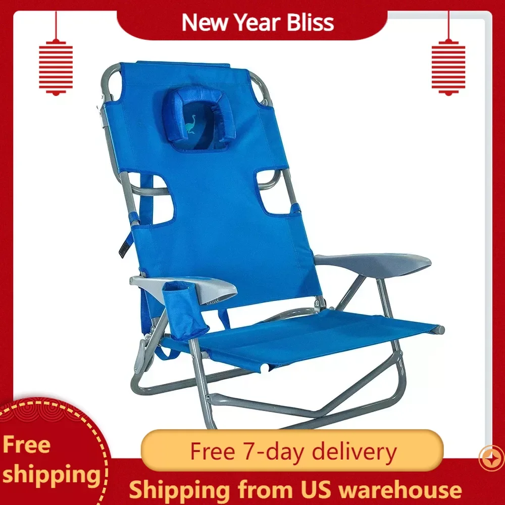 

Folding Beach Lounger Blue Folding Camping Chair On-Your-Back Outdoor Lounge 5 Position Reclining Beach Lake Chair Free Shippng