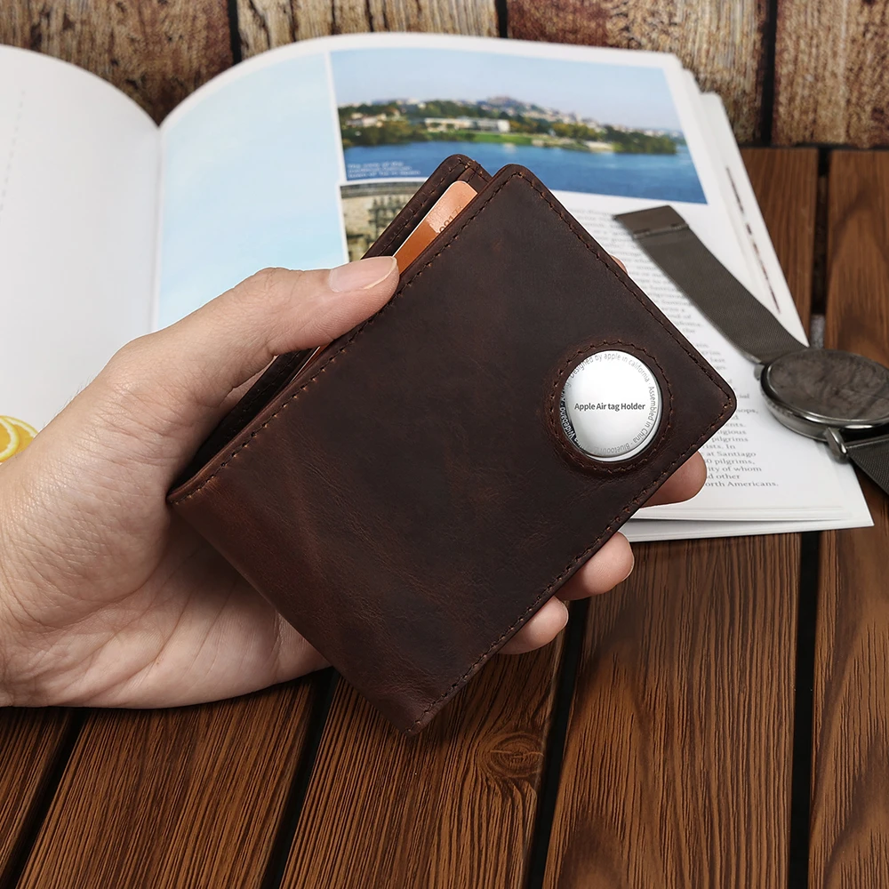 New RFID Wallet Men Crazy Horse Leather Positioning Card Set Genuine Leather wallet men card holder Male Wallet