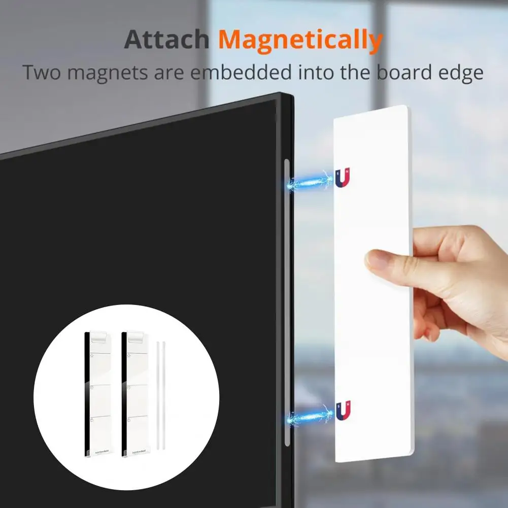 Removable Monitor Whiteboard Magnetic Monitor Memo Whiteboard with Self-adhesive Metal Strips 2 Pack Desk for Computer