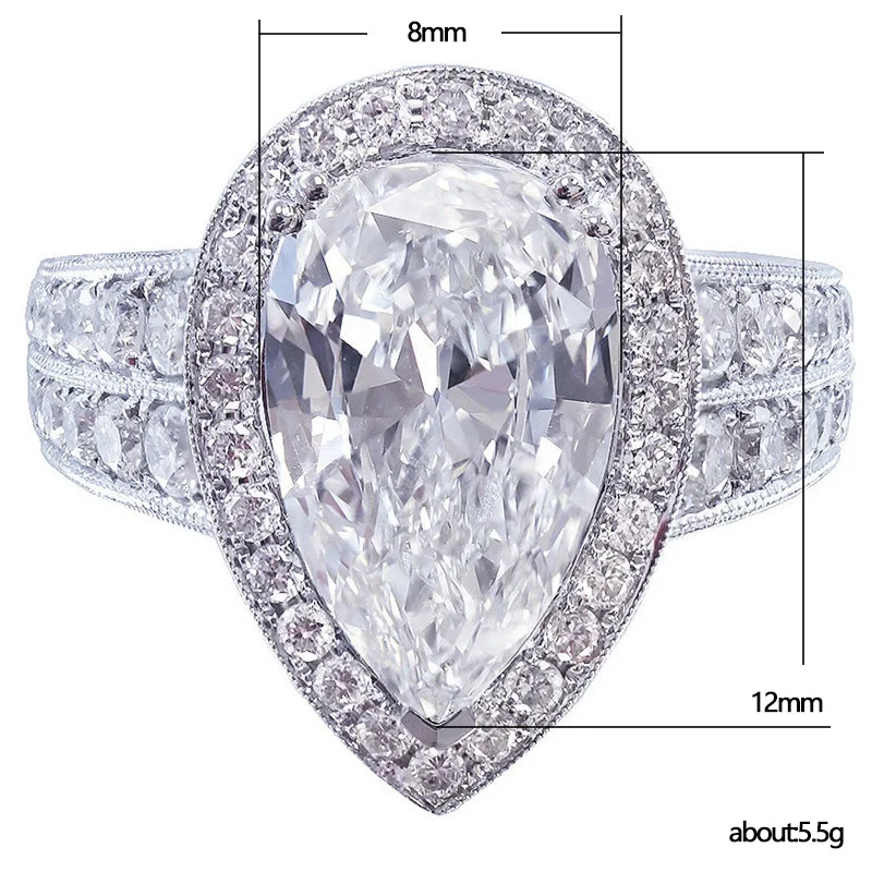 Beautiful Large Water Drop Shaped Zircon Ring For Women Fashion Atmospheric Copper Alloy Finger Ring Female Party Jewelry