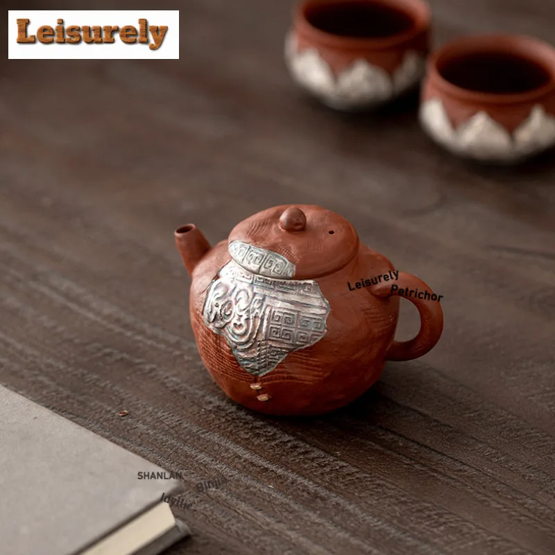 160ml Drawing Silver Dragon Pattern Teapot Handmade Tea Infuser Pot Tea Making Kettle With Ball Hole For Tea Accessories Gift