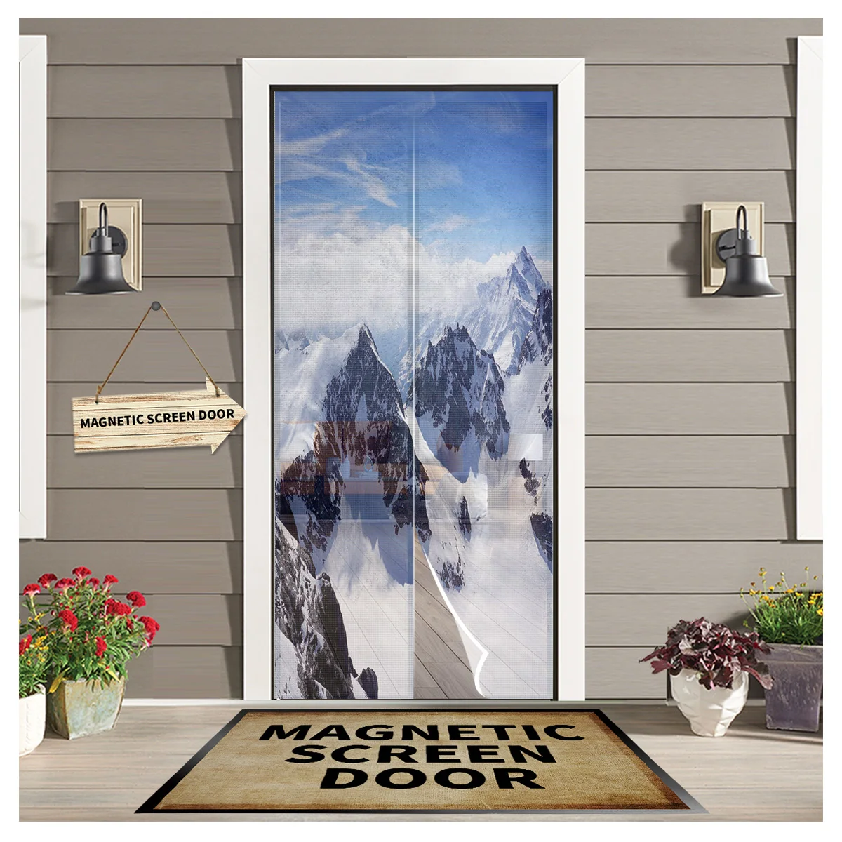 

Snow Mountain Landscape Magnetic Door Window Screen Summer Anti Mosquito Insect Kitchen Bedroom Door Curtains