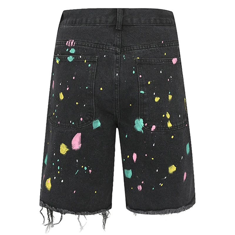 Harajuku Vintage Knitted floral Pattern Denim Shorts Men's Oversized Straight Cut Jeans Casual Loose Shorts College Pants Y2K,denim shorts,summer jeans shorts