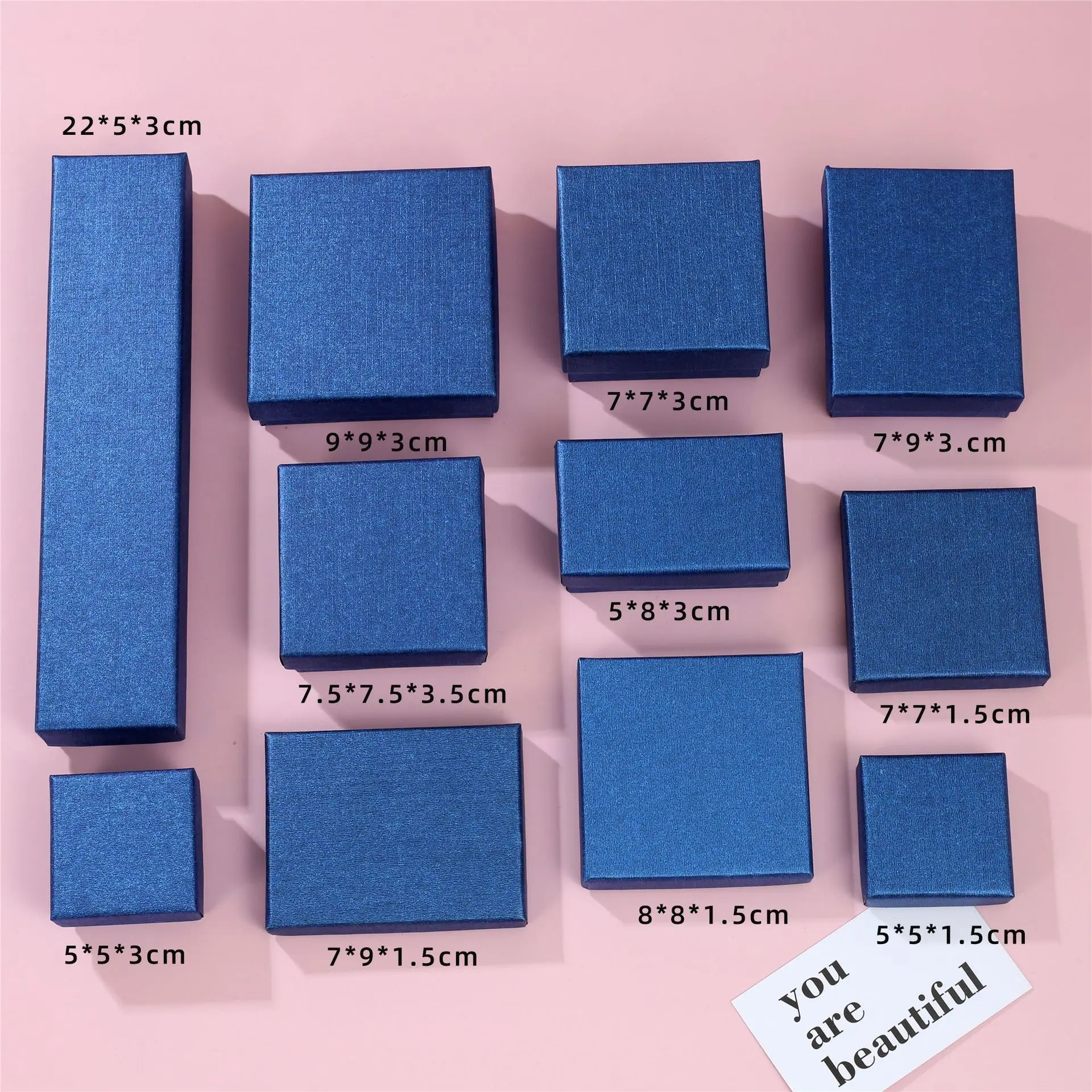 5PCS Fashion Blue Gift Box Exquisite Paperboard Case for Festival Gift Jewelry Earrings Necklace Ring Bracelet Packaging, 6 Size