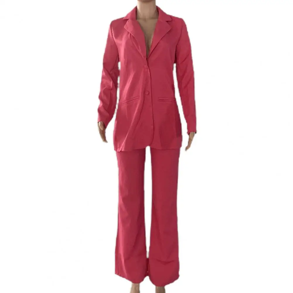Long Sleeve Lapel Pants Suit Stylish Women's Coat Pants Suit Single-breasted Jacket Wide Leg Pants Fashionable for Ladies