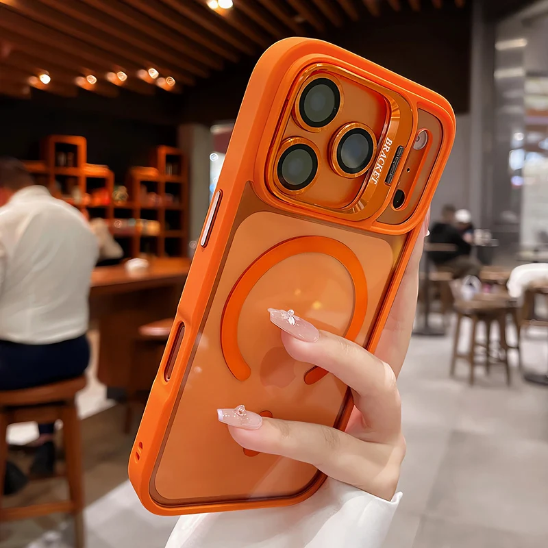 Luxury Matte Translucent Armor Shockproof For Magsafe Bracket Case For iPhone 17 16 15 14 13 12 Pro Max 17 Wireless Charge Cover 6